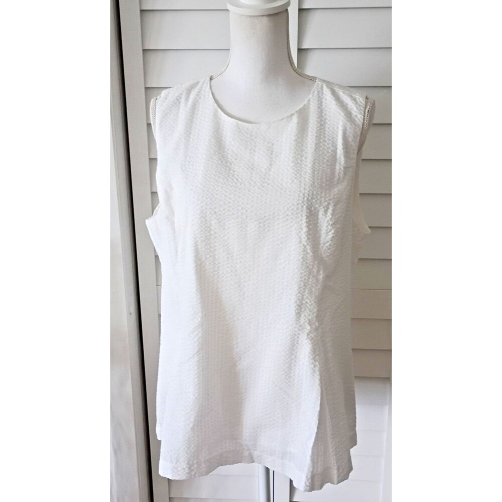 Duffield Lane women's white sleeveless‎ seersucker blouse zip back closure XL